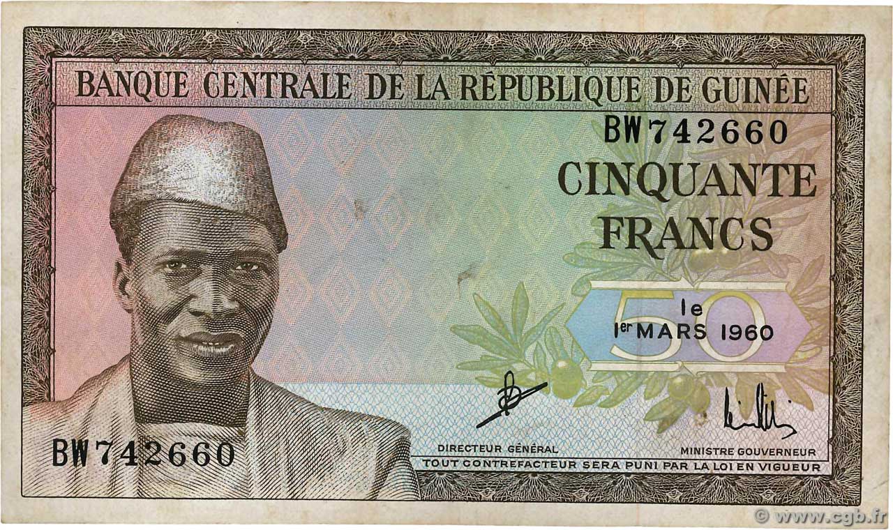 50 Francs GUINEA  1960 P.12a MBC