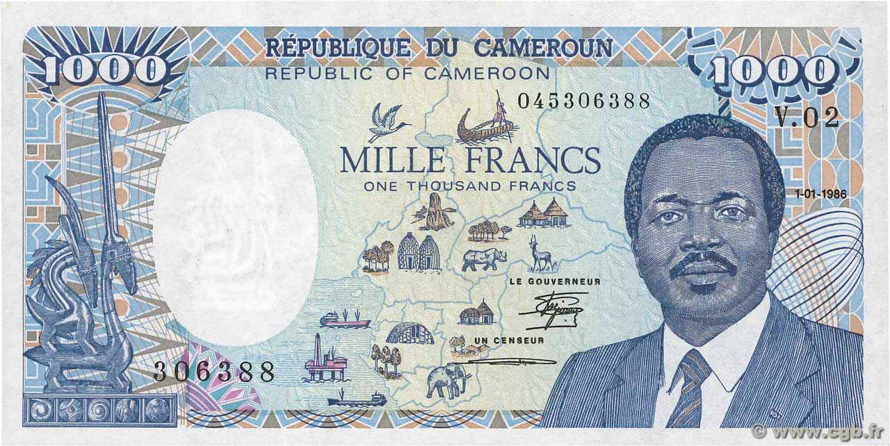 1000 Francs CAMEROON  1986 P.26a UNC