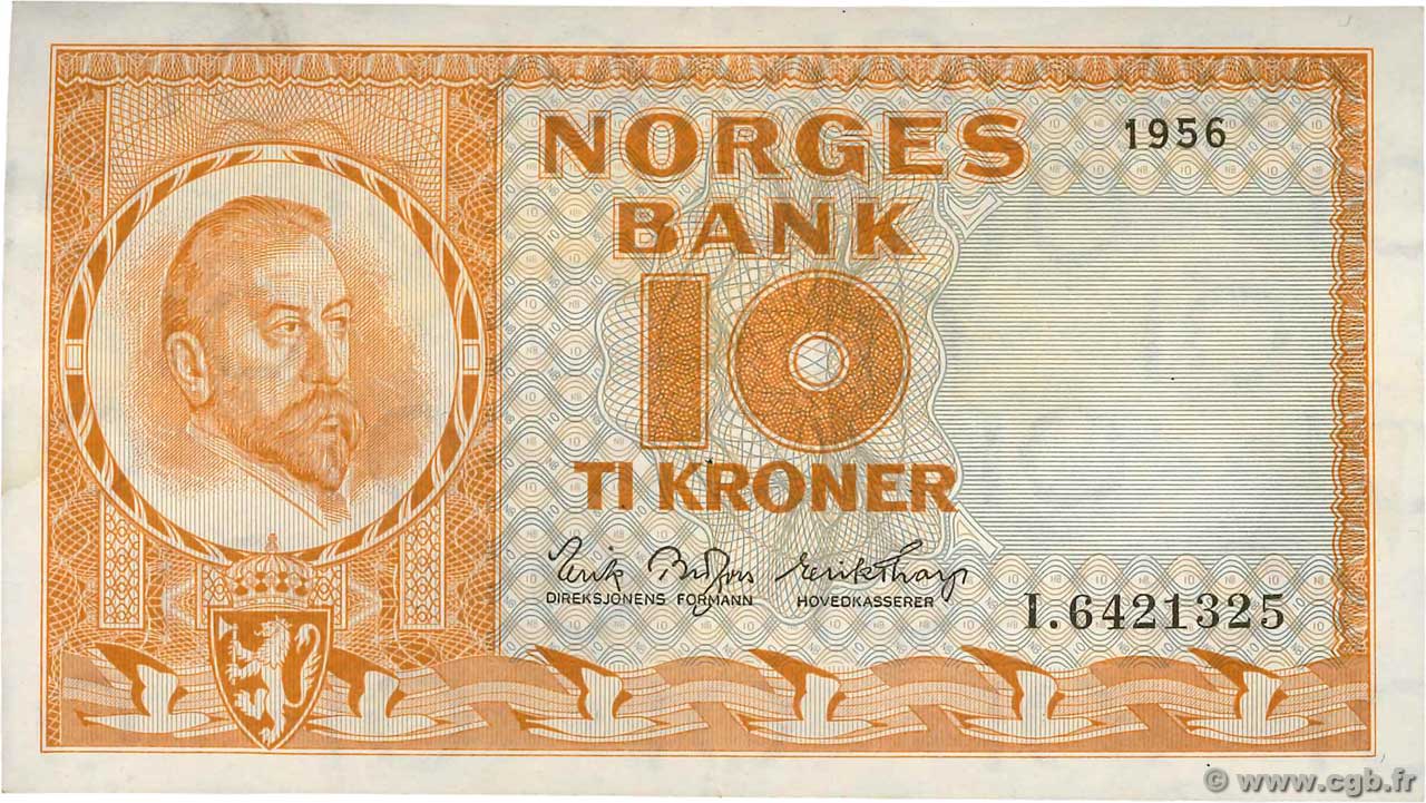 10 Kroner NORVÈGE  1955 P.31b3 VZ