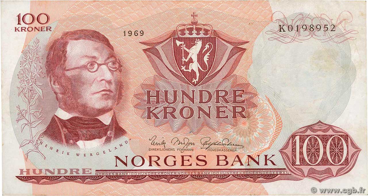 100 Kroner NORVÈGE  1969 P.38b BB