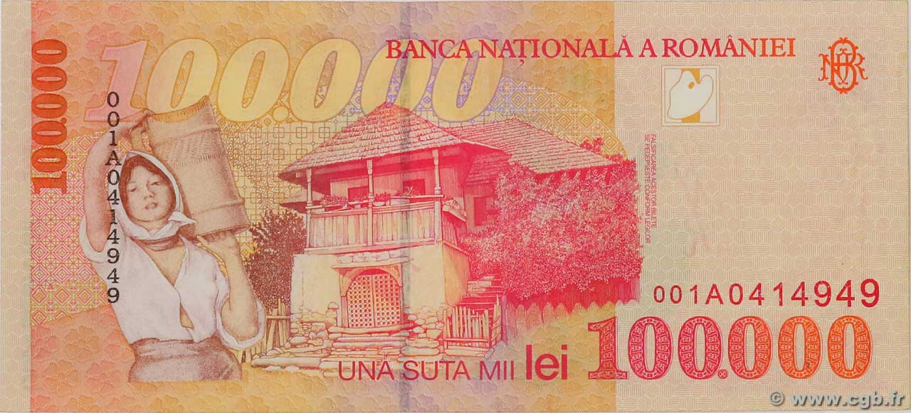 100000 Lei RUMANIA  1998 P.110 FDC