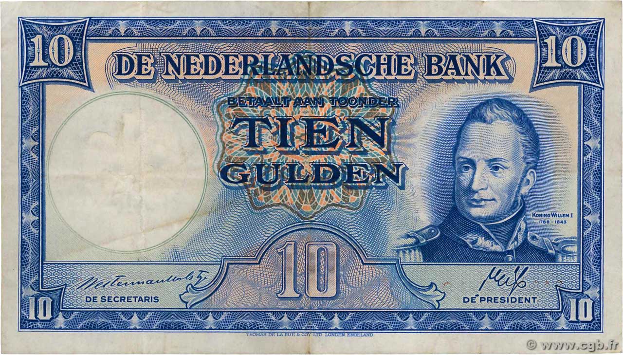 10 Gulden PAíSES BAJOS  1945 P.075a MBC
