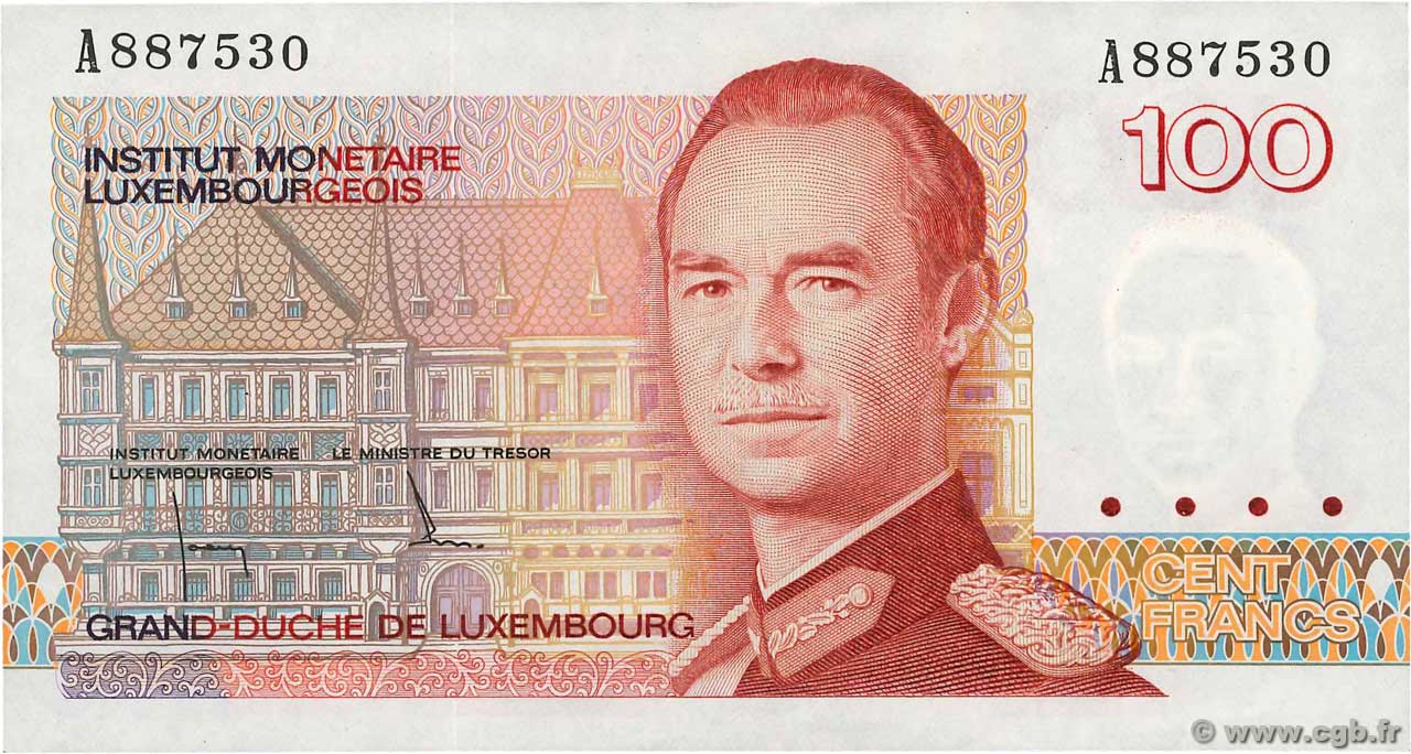 100 Francs LUSSEMBURGO  1986 P.58a SPL
