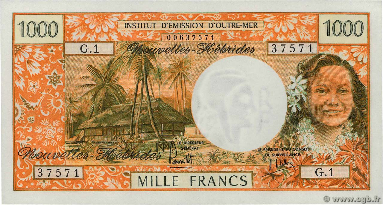 1000 Francs NEUE HEBRIDEN  1975 P.20b ST