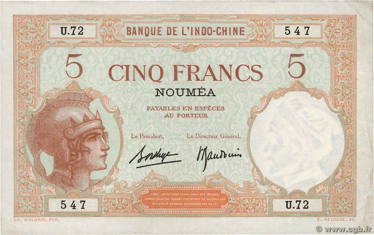 5 Francs NOUVELLE CALÉDONIE  1940 P.36b BB