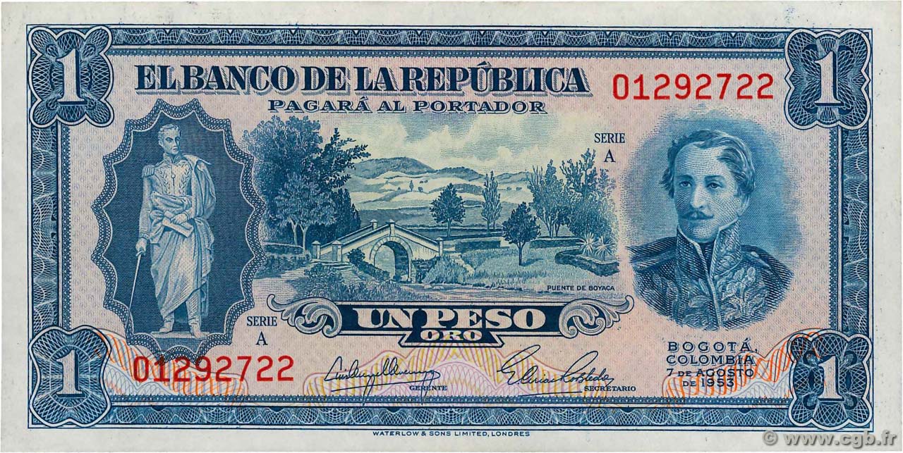 1 Peso Oro COLOMBIA  1953 P.398 EBC+