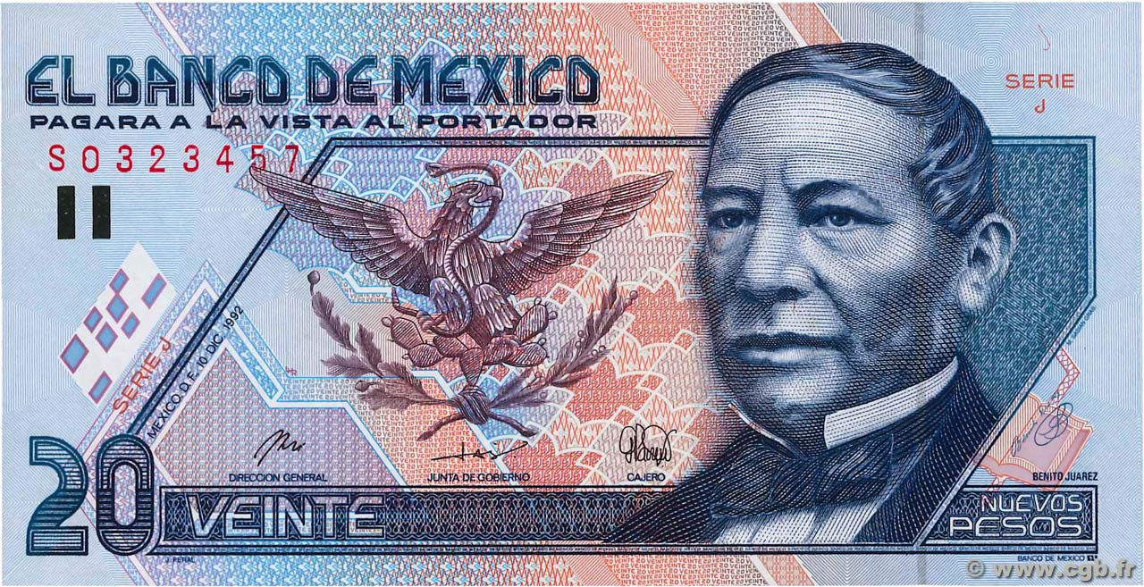 20 Nuevos Pesos MEXIQUE  1992 P.100 NEUF