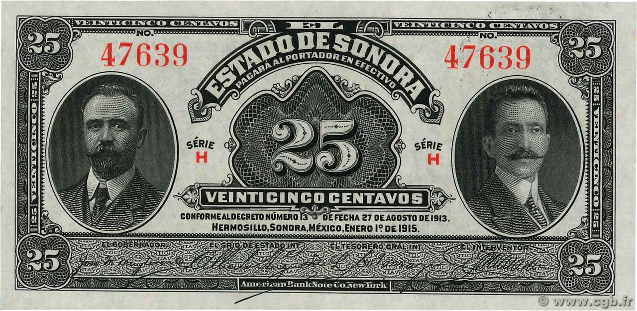 25 Centavos MEXICO Hermosillo 1915 PS.1069 FDC