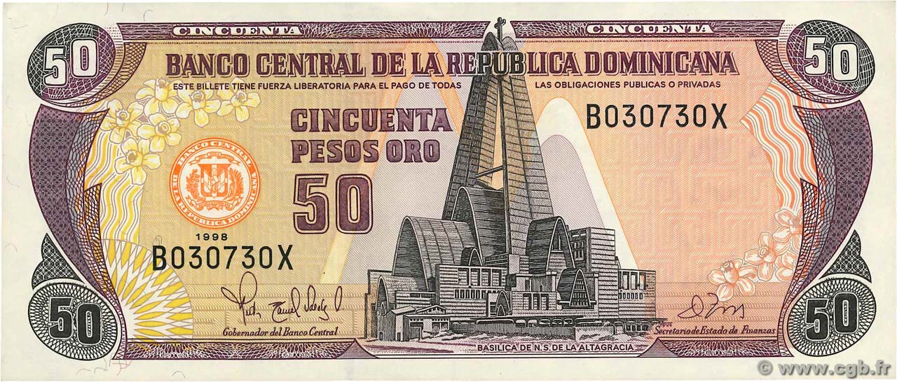 50 Pesos Oro DOMINICAN REPUBLIC  1998 P.155b XF