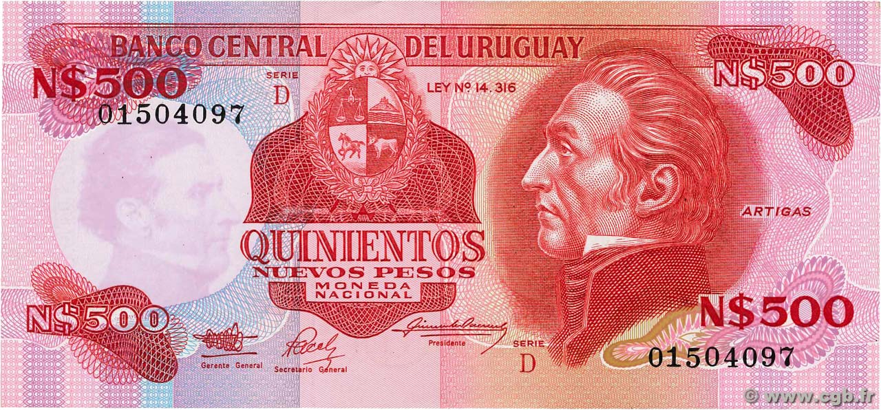 500 Nuevos Pesos URUGUAY  1991 P.063A AU