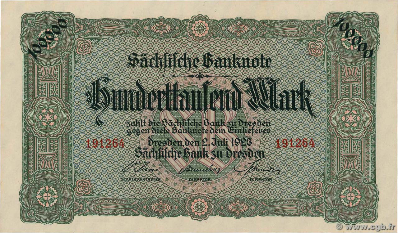 100000 Mark DEUTSCHLAND Dresden 1923 PS.0960 fST+