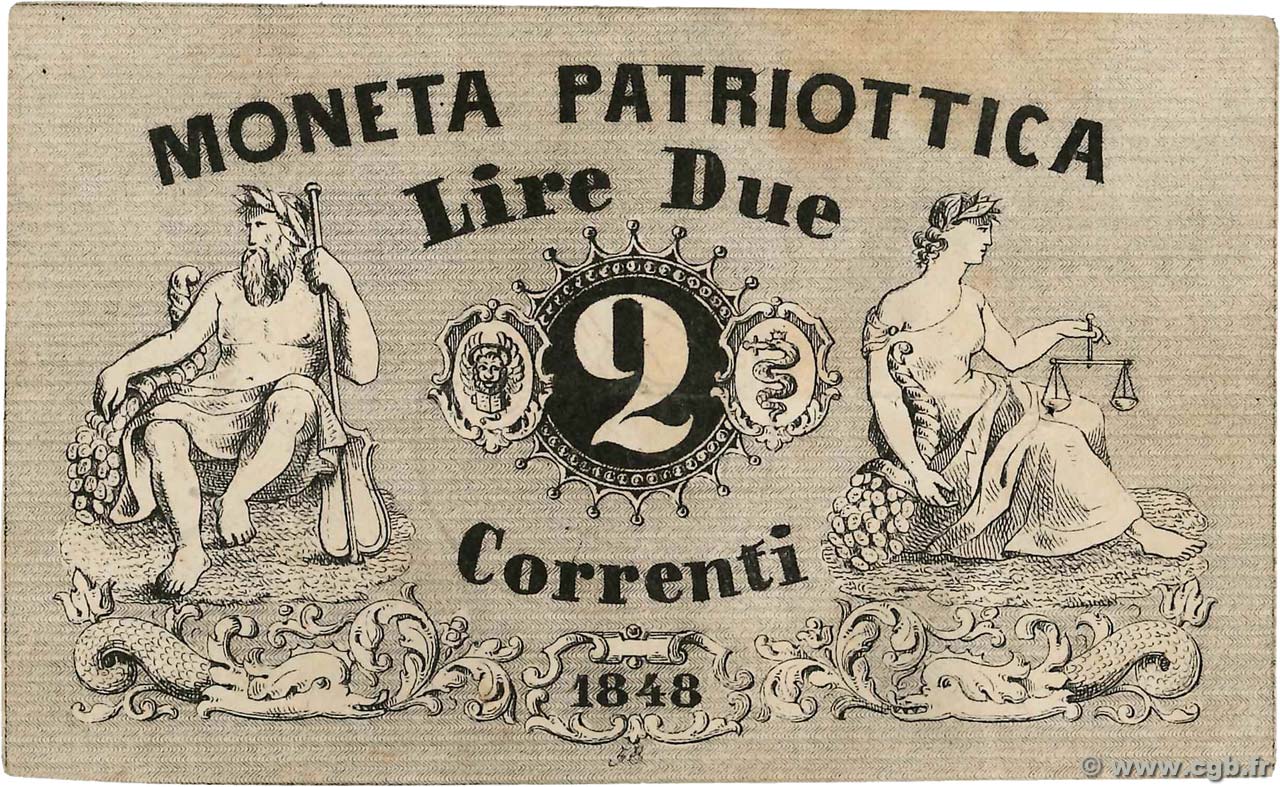 2 Lire ITALY  1848 PS.186 F+
