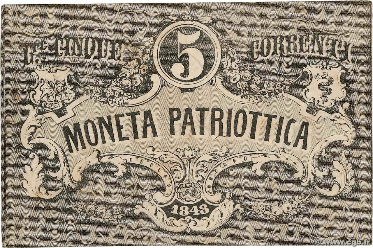 5 Lire ITALIA  1848 PS.188 MBC