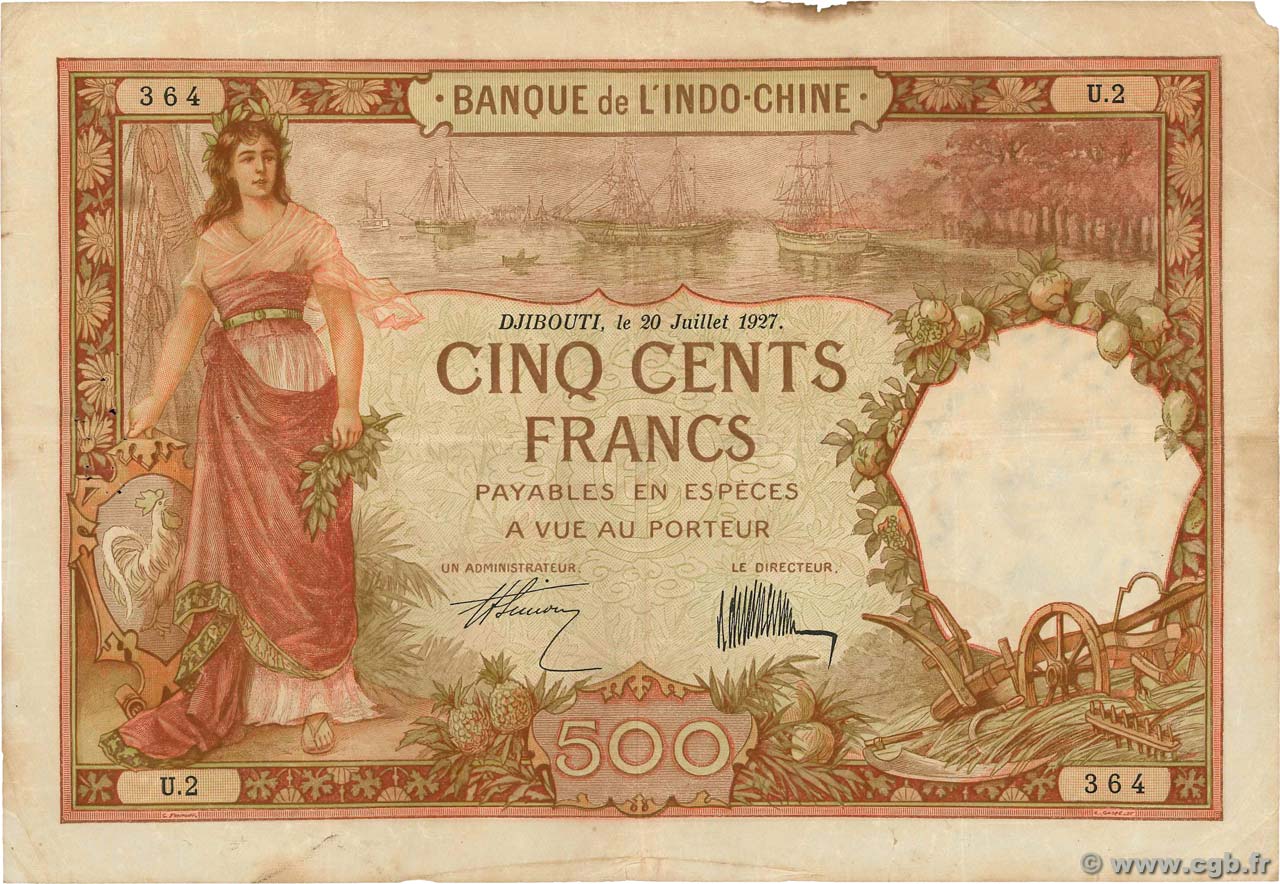 500 Francs YIBUTI  1927 P.09a BC