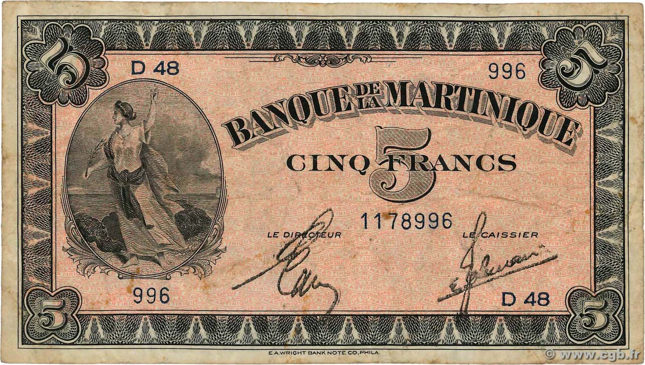 5 Francs MARTINIQUE  1942 P.16b S