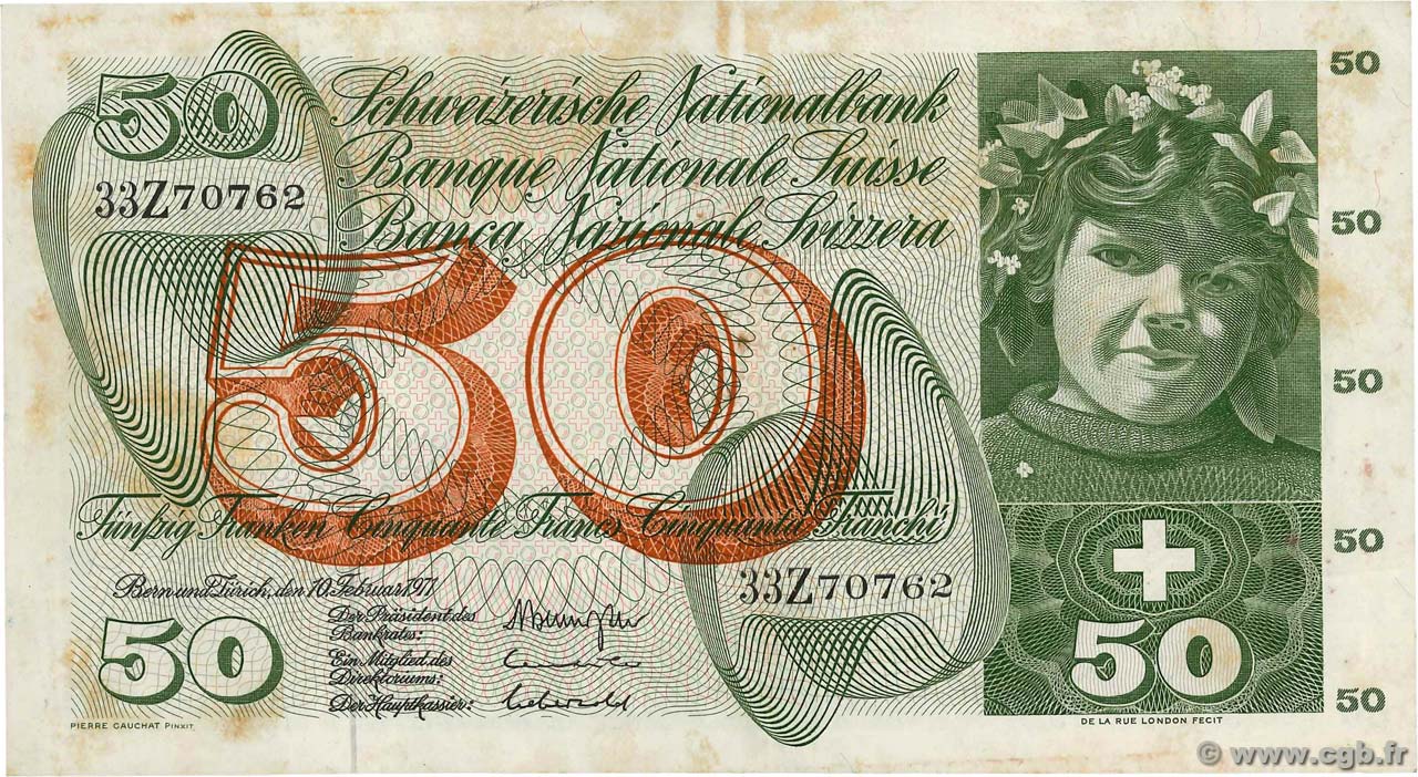 50 Francs SUISSE  1971 P.48k EBC
