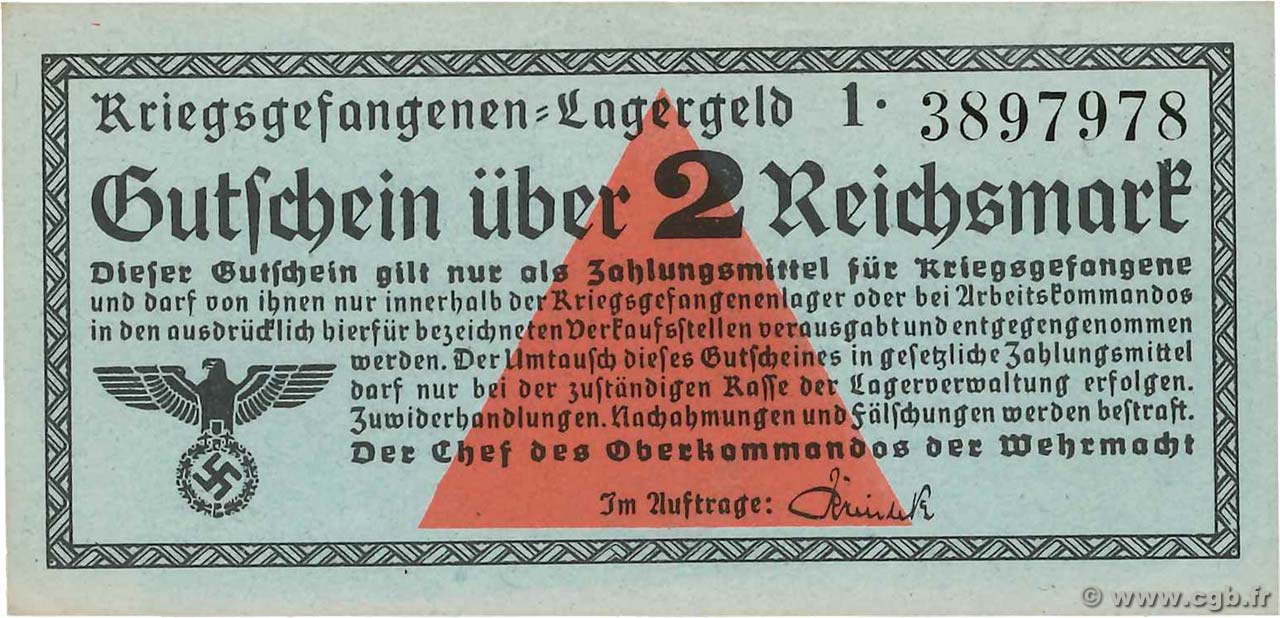 2 Reichsmark GERMANY  1939 R.519a UNC
