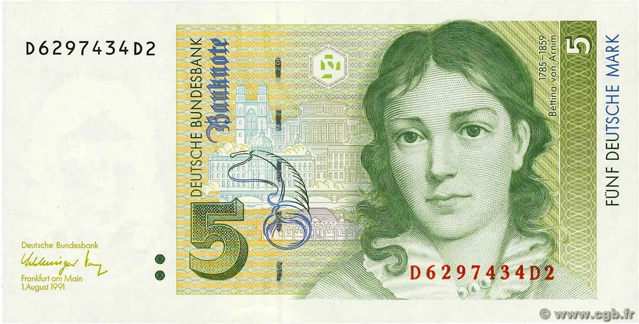 5 Deutsche Mark GERMAN FEDERAL REPUBLIC  1991 P.37 ST