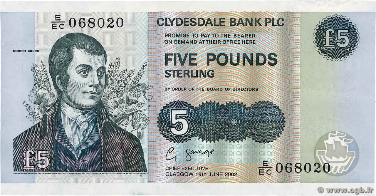 5 Pounds SCOTLAND  2002 P.218d q.FDC