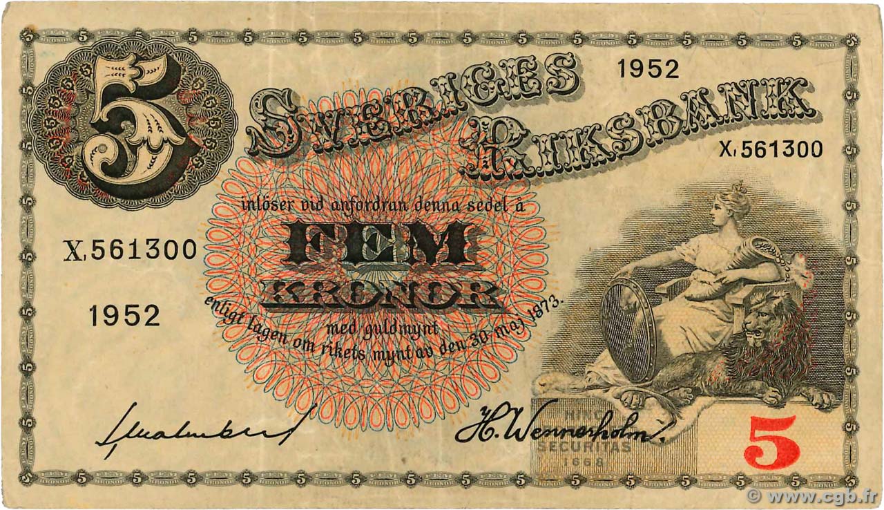5 Kronor SUÈDE  1952 P.33ai MBC