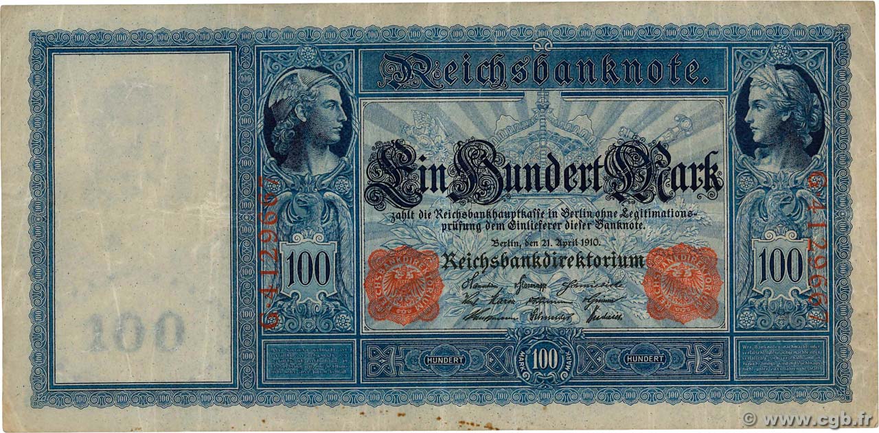 100 Mark GERMANY  1910 P.042 VF