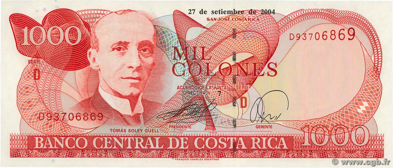 1000 Colones COSTA RICA  2004 P.264e FDC
