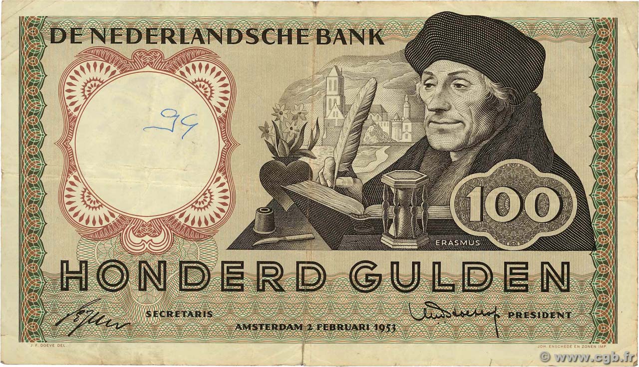 100 Gulden PAESI BASSI  1953 P.088 MB