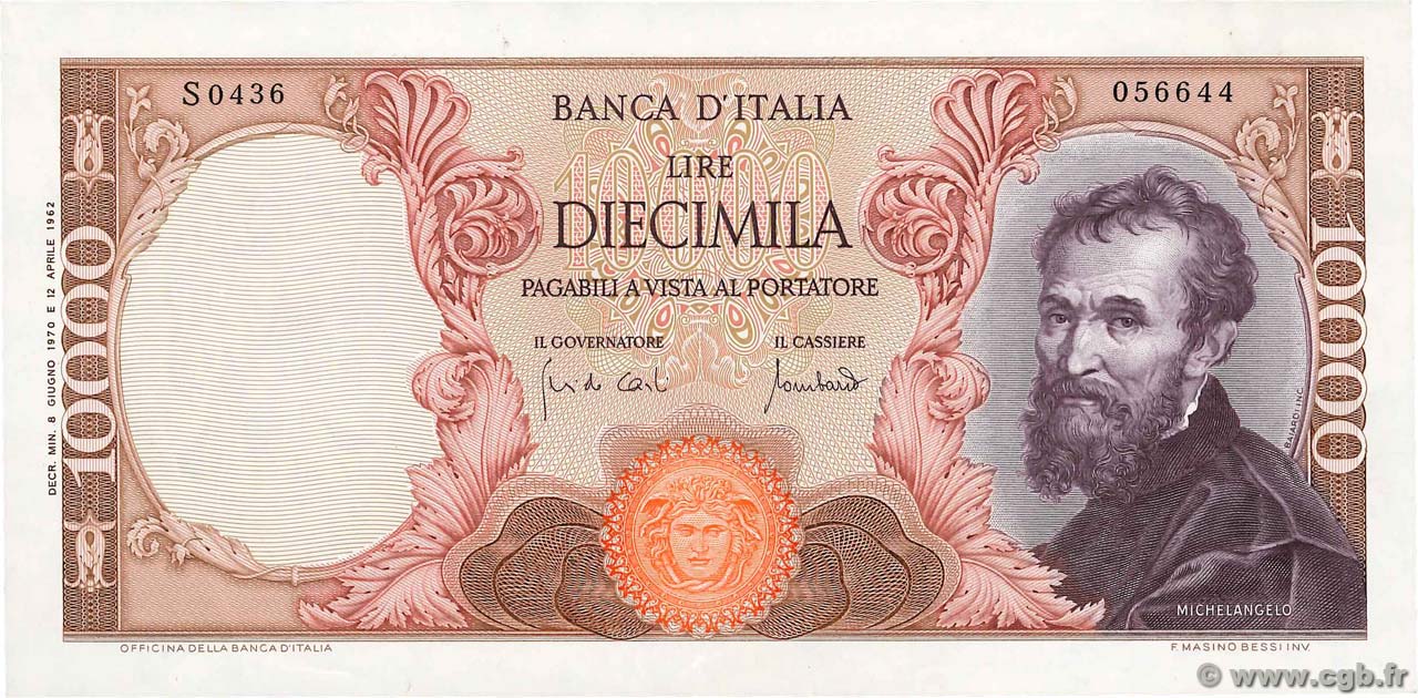 10000 Lire ITALIA  1970 P.097e EBC+