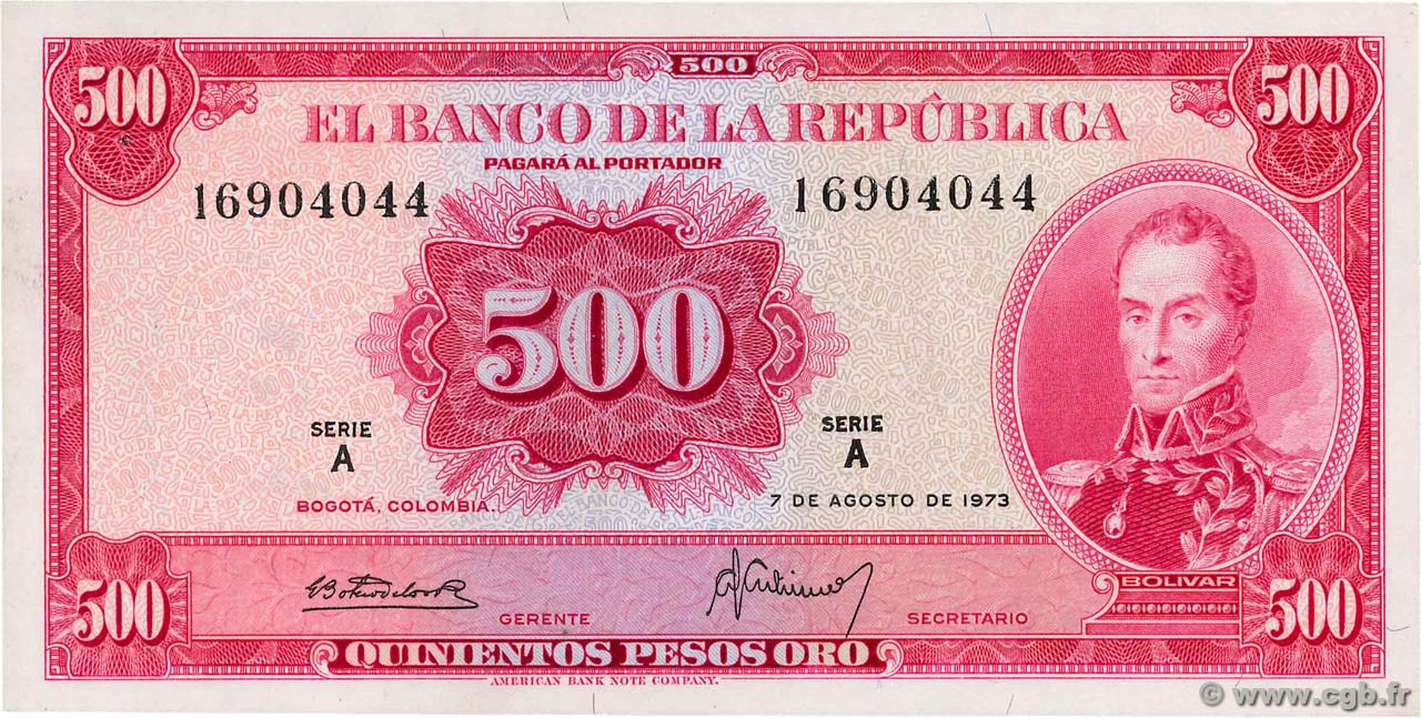 500 Pesos Oro COLOMBIA  1973 P.416 q.FDC
