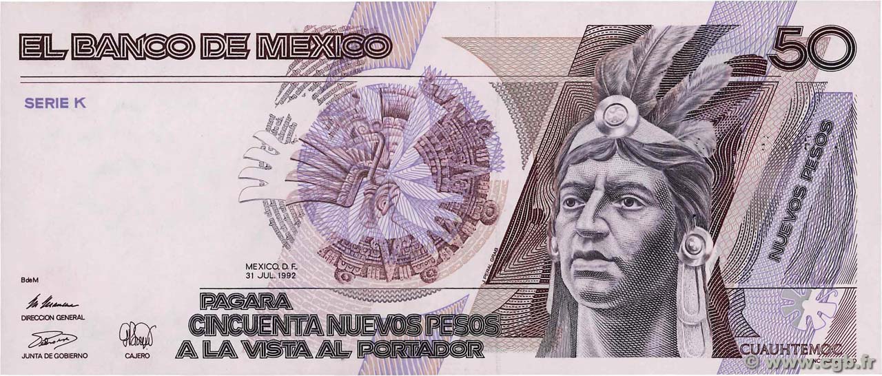 50 Nuevos Pesos MEXICO  1992 P.097 AU-