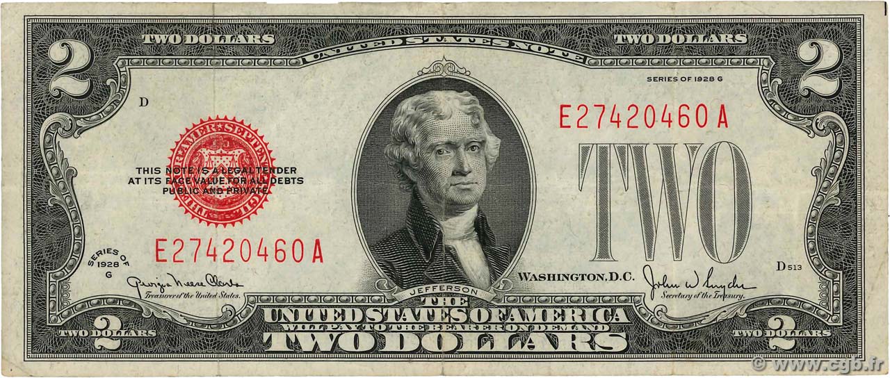 2 Dollars UNITED STATES OF AMERICA  1928 P.378g VF