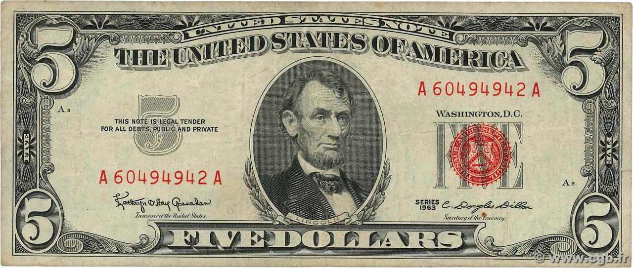 5 Dollars ESTADOS UNIDOS DE AMÉRICA  1963 P.383 MBC