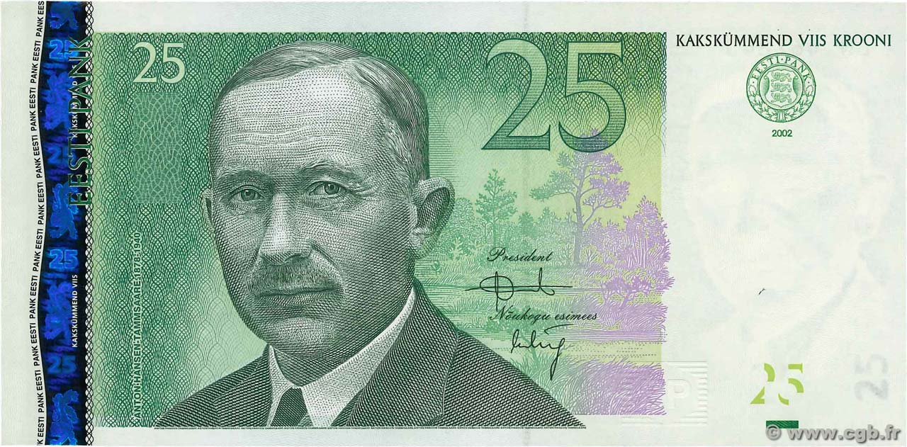 25 Krooni ESTONIA  2002 P.84a UNC