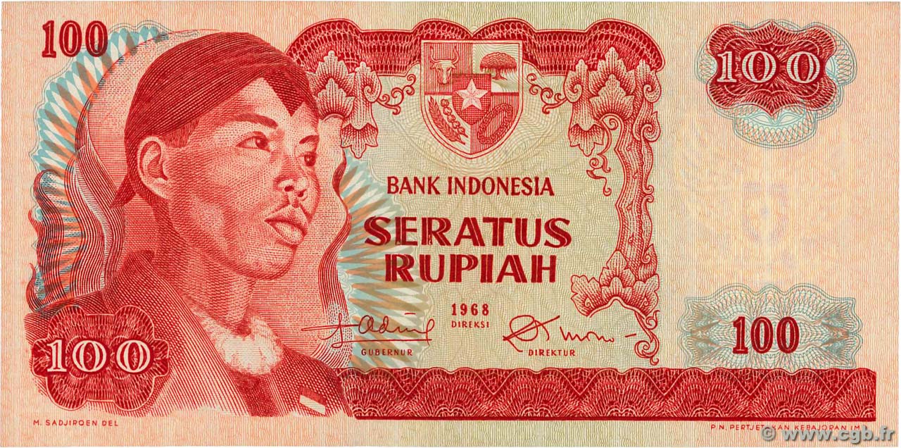 100 Rupiah INDONESIA  1968 P.108a SC+