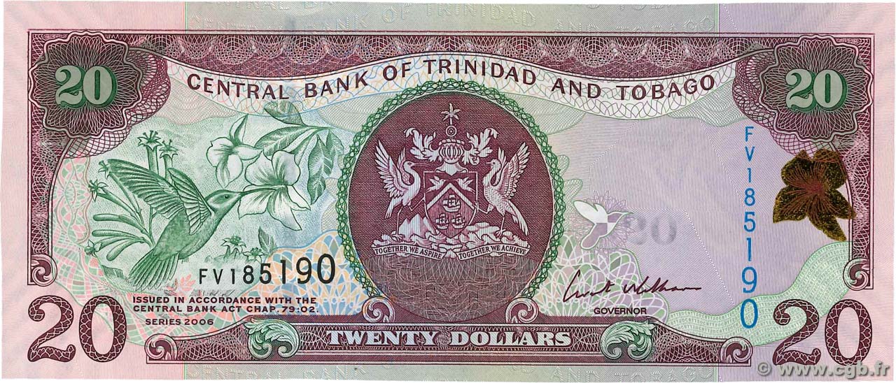 20 Dollars TRINIDAD And TOBAGO 2006 P 49 B92 2634 Banknotes   B92 2634a 