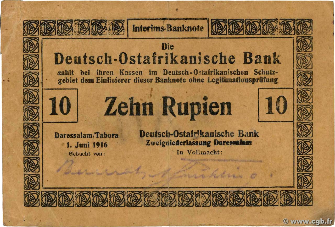 10 Rupien Deutsch Ostafrikanische Bank  1916 P.41 VF