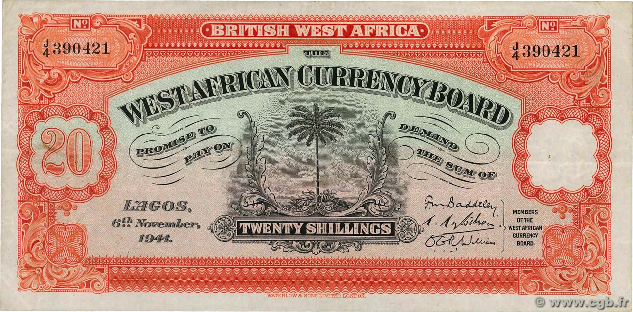 20 Shillings AFRICA DI L OVEST BRITANNICA  1941 P.08b BB