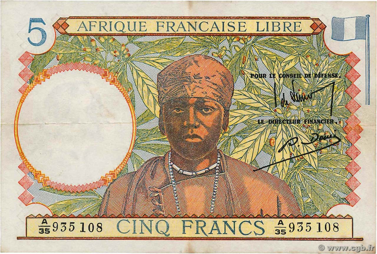 5 Francs AFRIQUE ÉQUATORIALE FRANÇAISE Brazzaville 1941 P.06a BB
