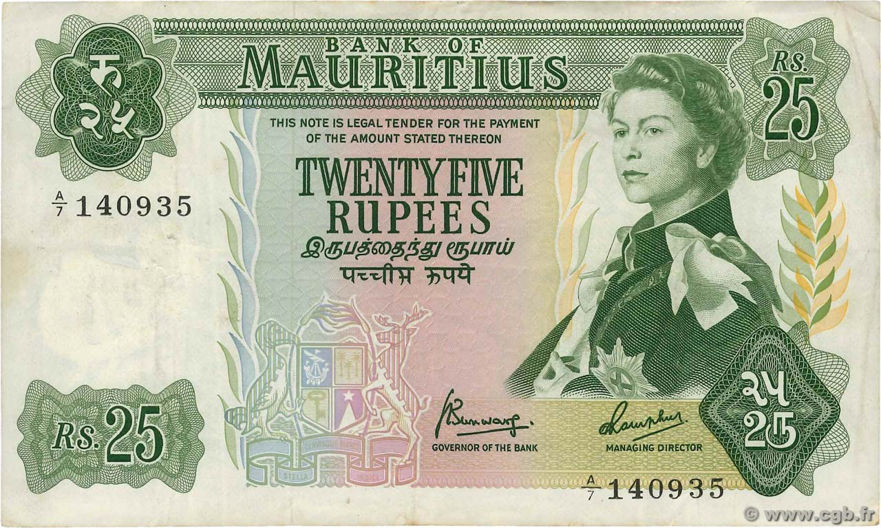 25 Rupees MAURITIUS  1967 P.32b MBC