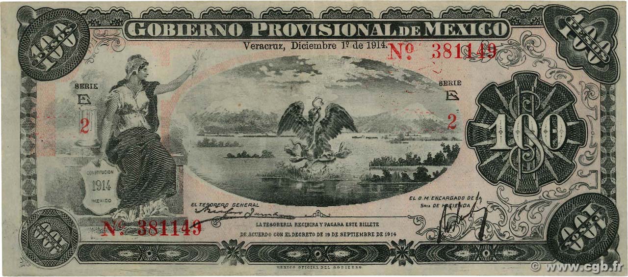100 Pesos MEXICO Veracruz 1914 PS.1115a VZ