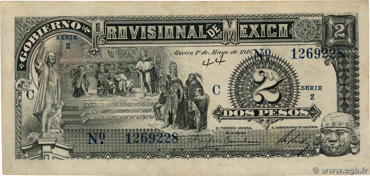 2 Pesos MEXICO  1916 PS.0712 VF
