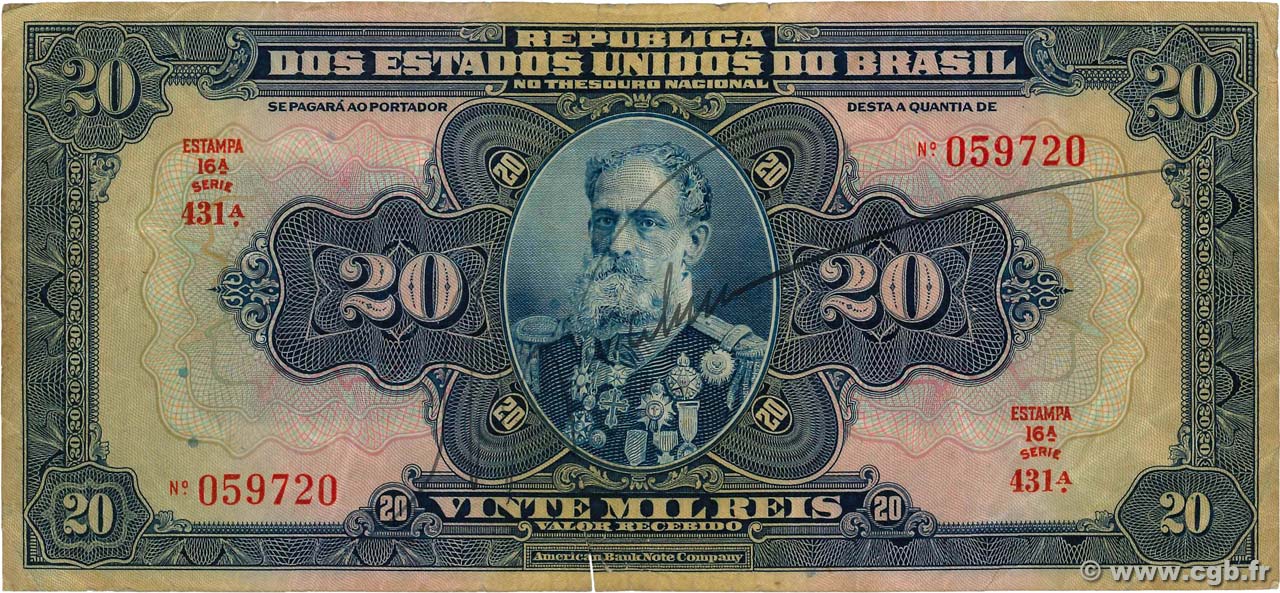 20 Mil Reis BRAZIL  1931 P.048c F