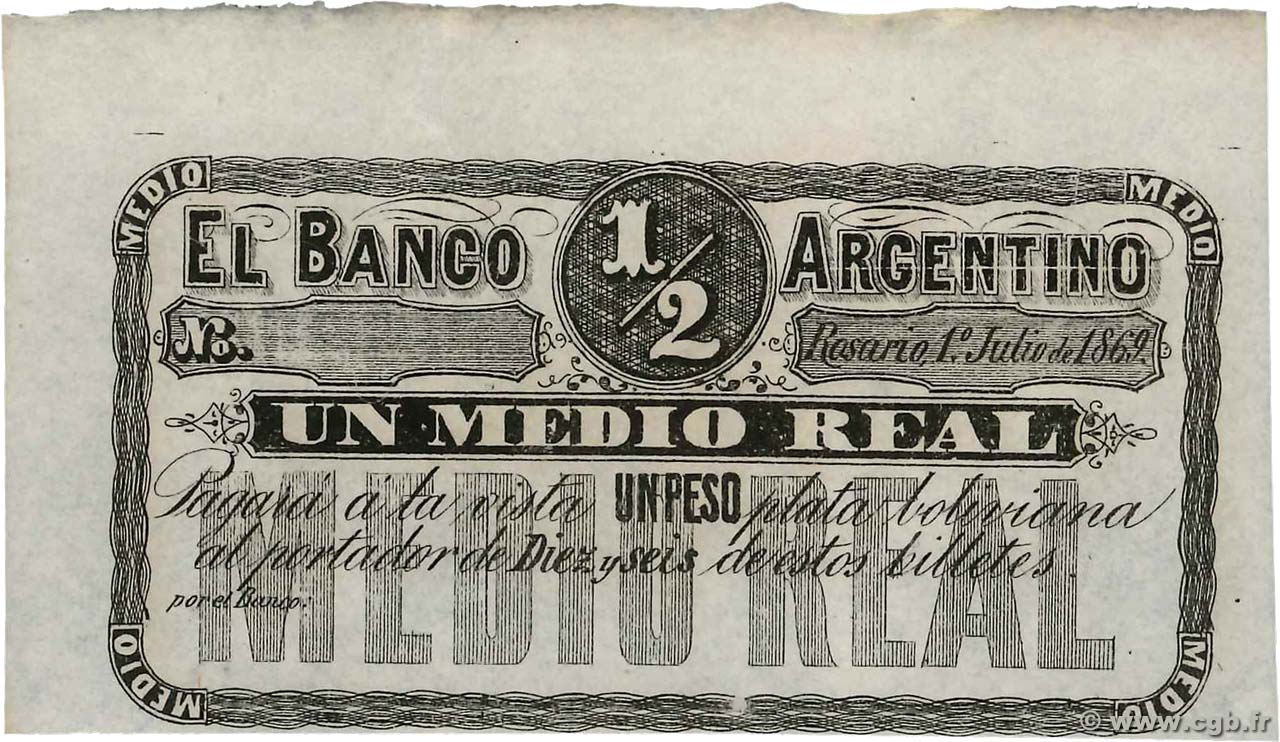 1/2 Real Plata Boliviana ARGENTINA  1869 PS.1517 SC