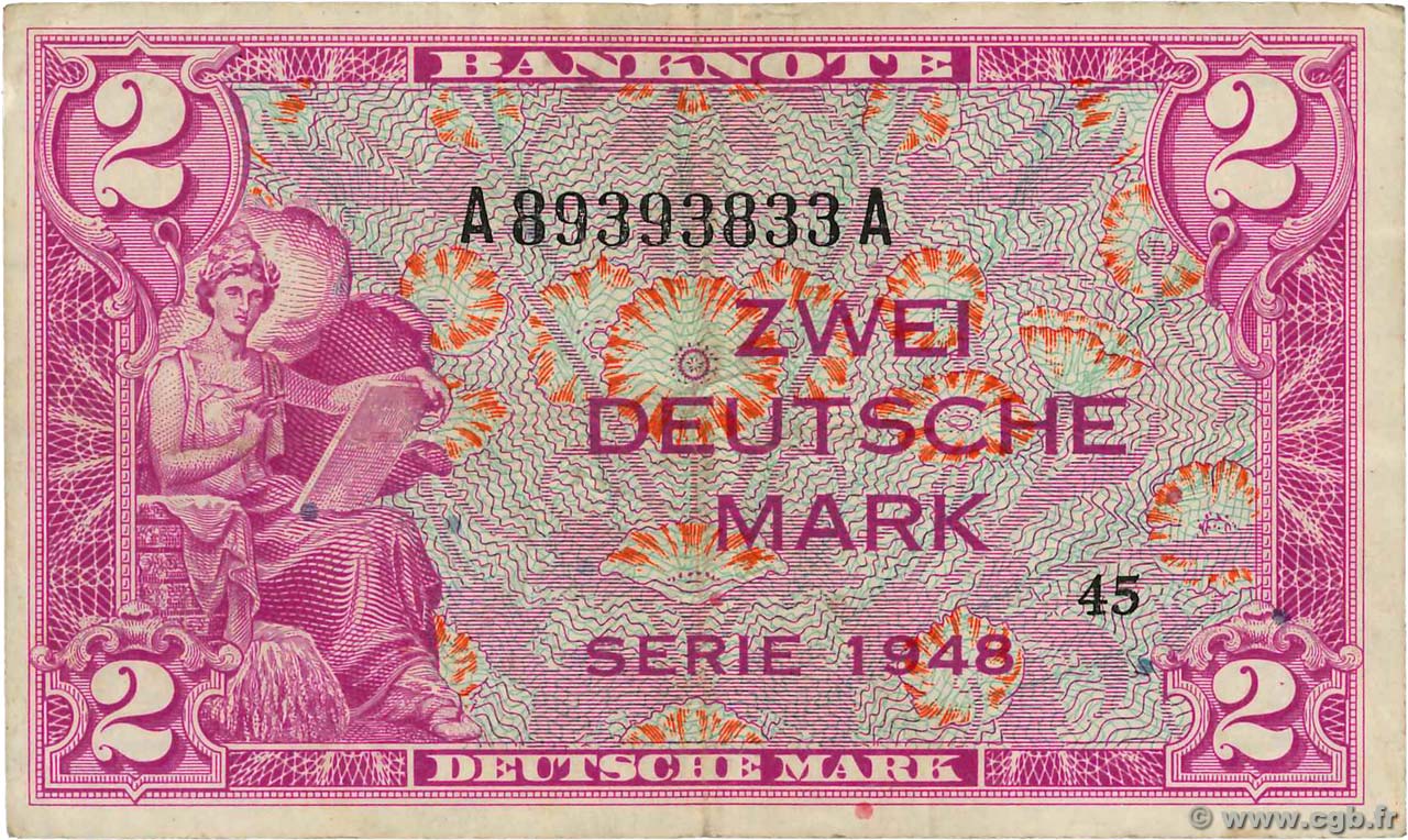 2 Deutsche Mark GERMAN FEDERAL REPUBLIC  1948 P.03a VF