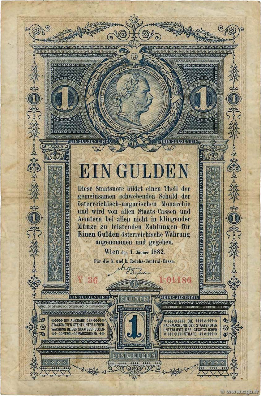 1 Gulden AUSTRIA  1882 P.A153 MB