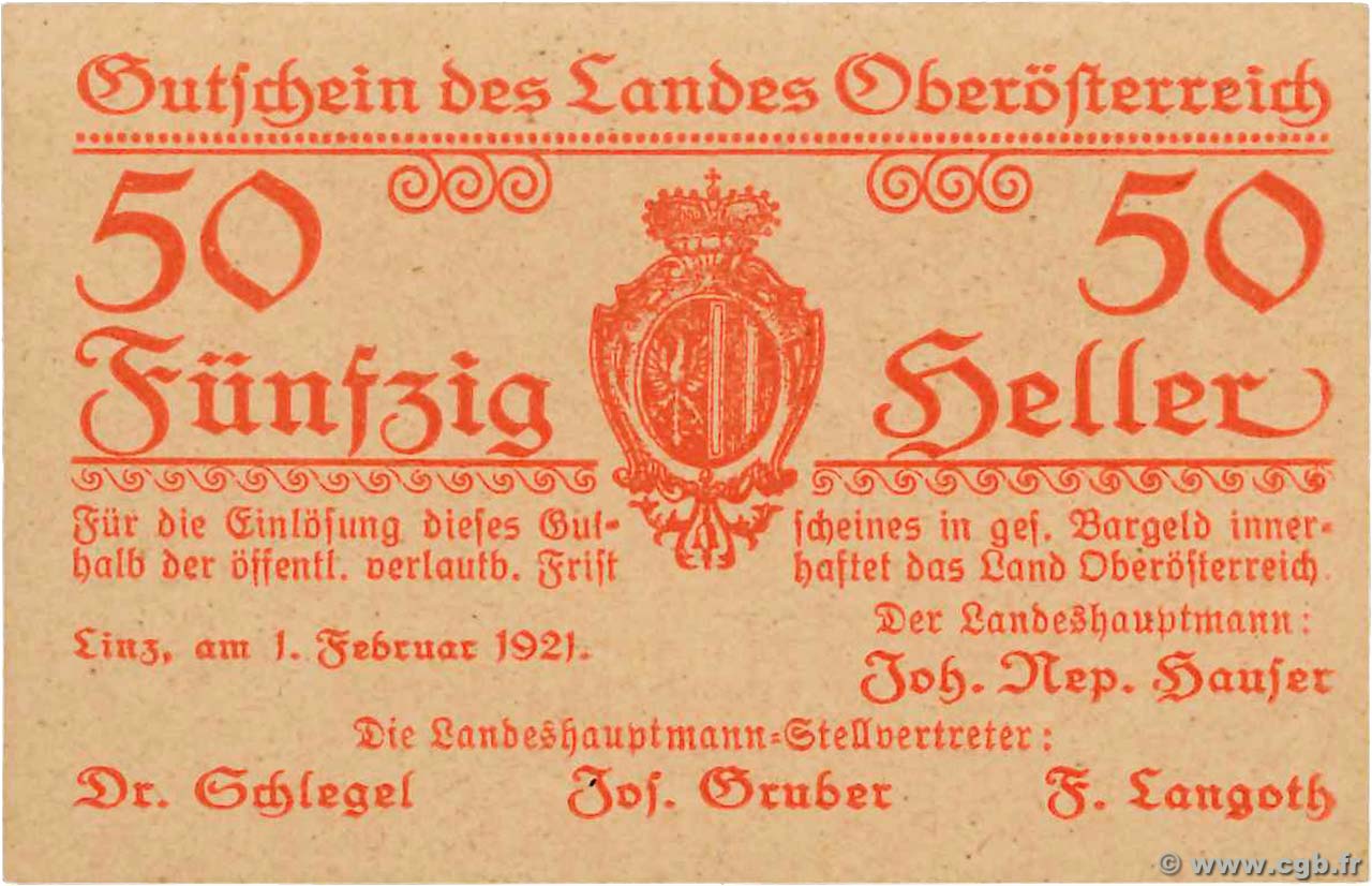 50 Heller AUSTRIA  1921 PS.121 FDC