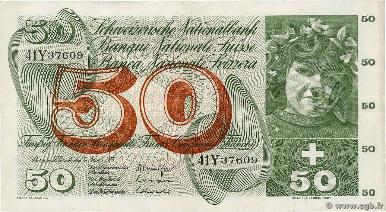50 Francs SWITZERLAND  1973 P.48m VF