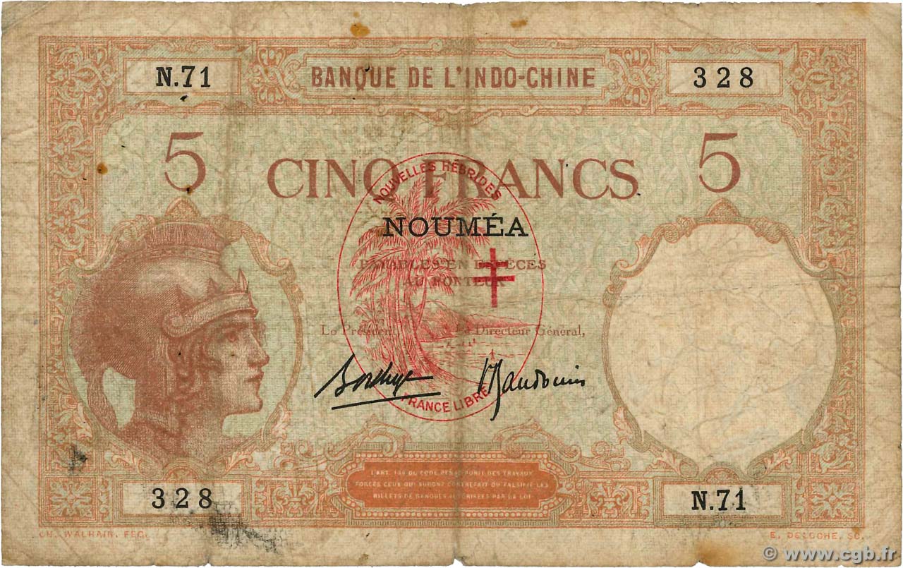 5 Francs NEUE HEBRIDEN  1941 P.04b fS