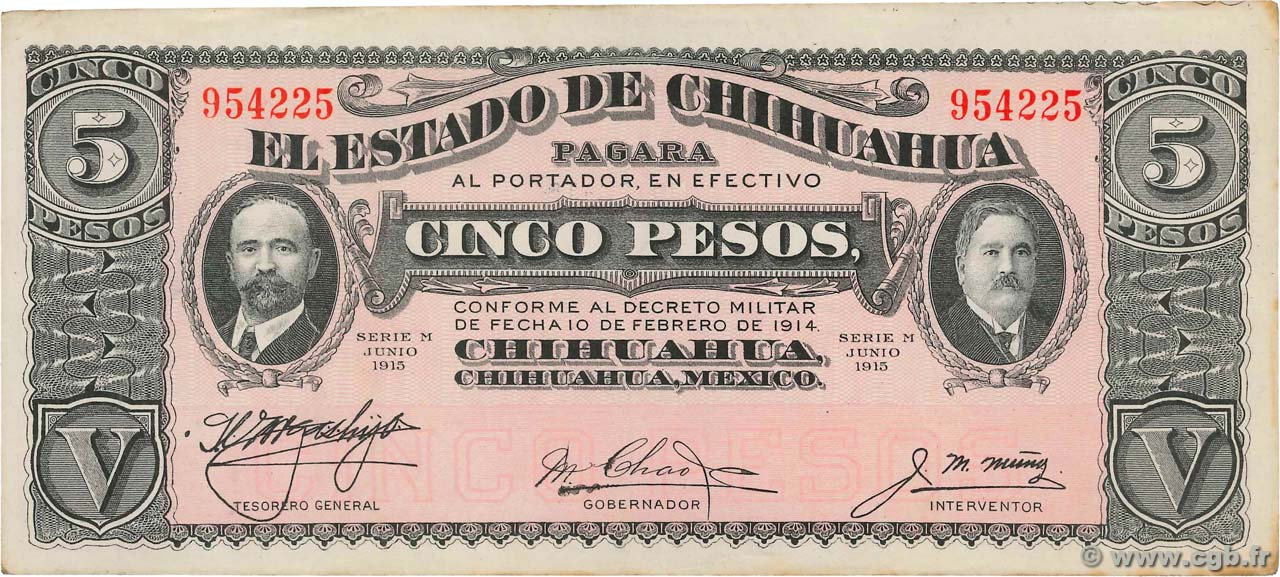 5 Pesos MEXICO  1915 PS.0532A XF
