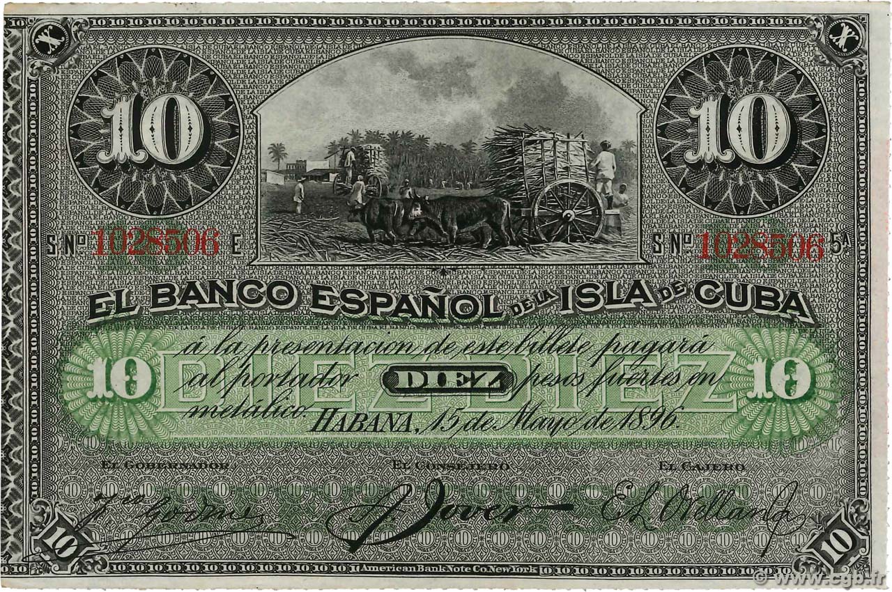 10 Pesos KUBA  1896 P.049d VZ+